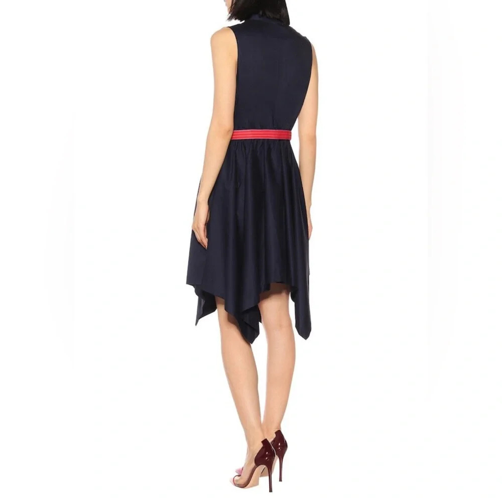 NWT Diane Von Furstenberg DVF Marlene Cotton Poplin Asymmetric Hem Dress Navy M - Picture 3 of 11
